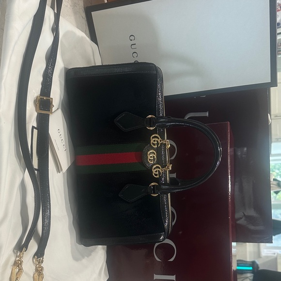 Gucci Black Suede Boston Bag top handle/Crossbody - Picture 5 of 16